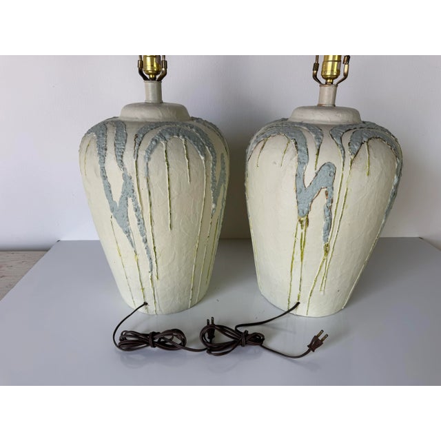 White 1980’s Vintage Hand-Painted Ceramic Table Lamps – A Pair/ Sold For Sale - Image 8 of 12