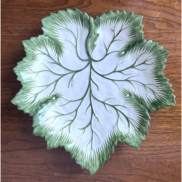 Ceramic Vintage Hand-Painted 10" Faience Leaf Dish-Portugal For Sale - Image 7 of 7