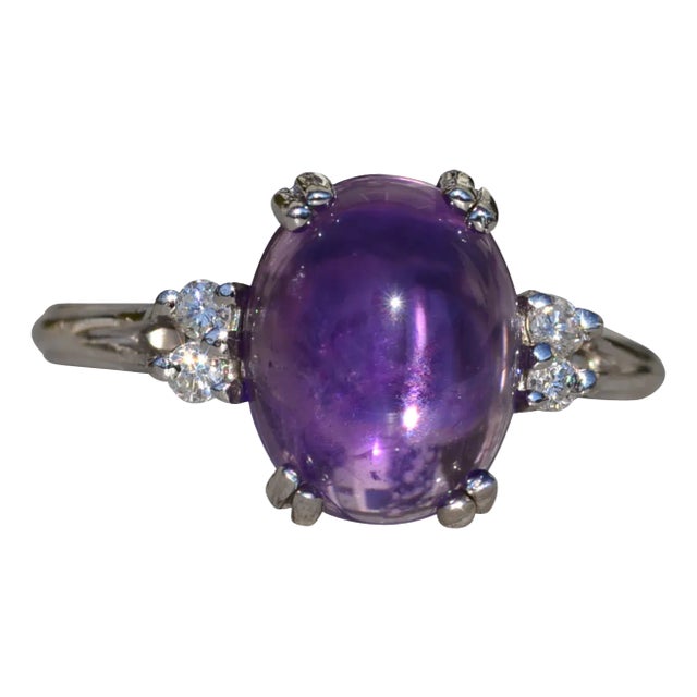 The Petrolia: Ladies 14K White Gold Ring set with Amethyst and Diamonds For Sale