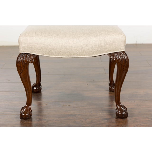 19th Century English Mahogany Upholstered Stool with Cabriole Legs For Sale - Image 9 of 12