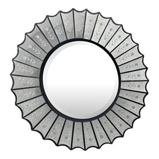 Uttermost Round Sunburst Venetian Style Etched Glass Wall Mirror For Sale