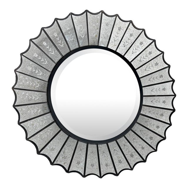 Uttermost Round Sunburst Venetian Style Etched Glass Wall Mirror For Sale
