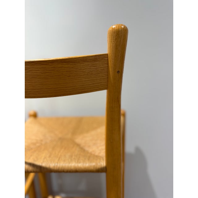 1970s Set of 3 Danish Modern Style Oak Counter Stools With Rush Seats For Sale - Image 12 of 15