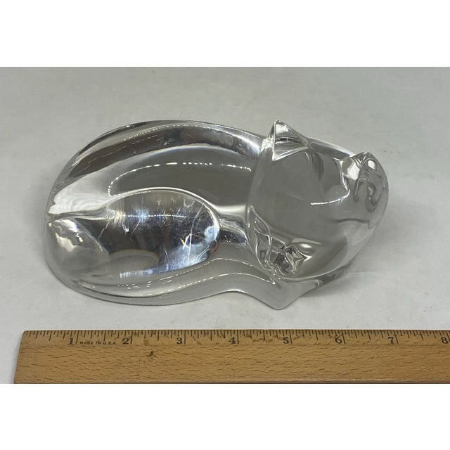 Late 20th Century Val St. Lambert Large Crystal Clear Curled Up Cat Figurine Signed De Sousa For Sale - Image 9 of 12