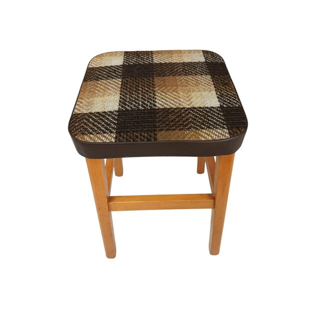 Vintage Stool English Maid Stools with Wooden Tartan Seat, 1960s, Set of 3 For Sale - Image 9 of 15