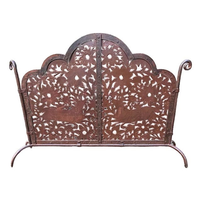 Vintage Pierced Iron Fireplace Screen From Mexico For Sale
