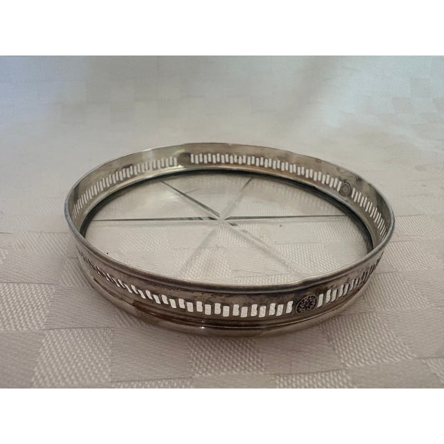 Art Deco 1920s Set of 4 Sterling Silver Rimmed Glass Coasters For Sale - Image 3 of 6