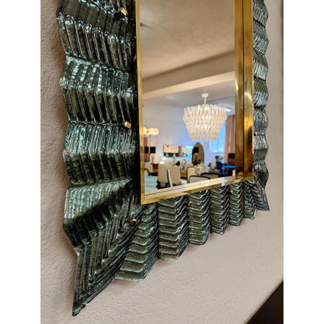 Sculptural Turquoise Murano Glass and Brass Mirrors, 2000s, Set of 2 For Sale - Image 4 of 8