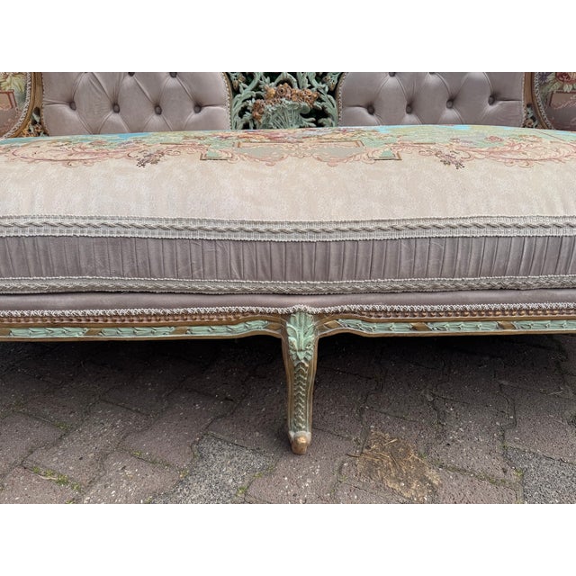 1940 French Louis XVI Pastel Cane Sofa Set - 5 Pc For Sale - Image 6 of 18