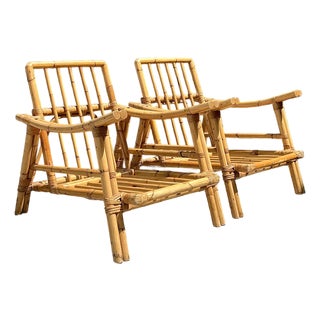 Vintage Pagoda Rattan Lounge Chairs After John Wisner For Sale