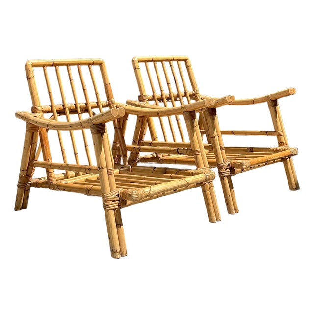 Vintage Pagoda Rattan Lounge Chairs After John Wisner For Sale