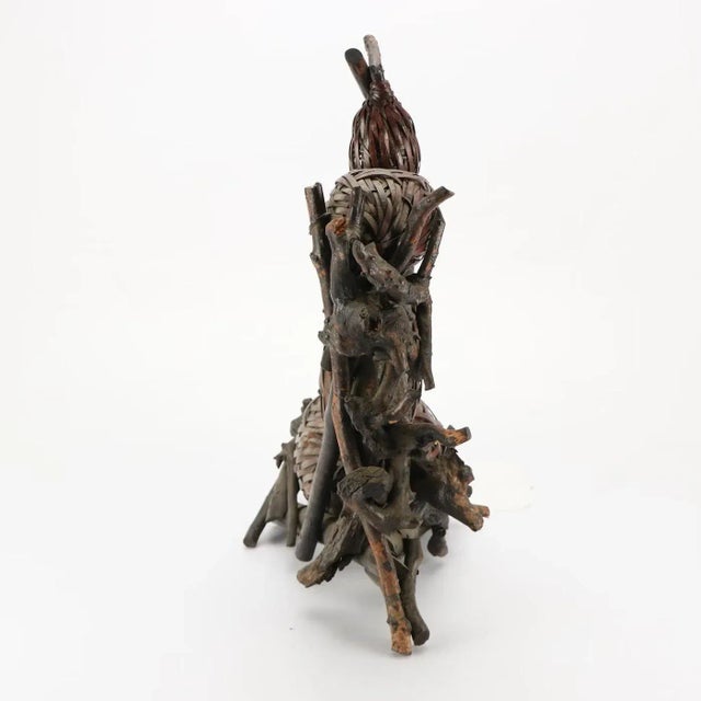 Meiji Japanese Bamboo Basket Hyotan Double Gourd Ikebana Flower Vase Antique Vintage Not Signed For Sale In Los Angeles - Image 6 of 18