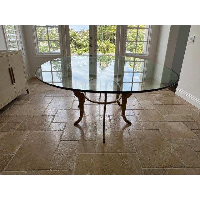 1980s Italian Glass 1/2" Oval Tabel With Gorgeous Gold Patina Metal Base. - Entertainers Dream Table For Sale - Image 9 of 10