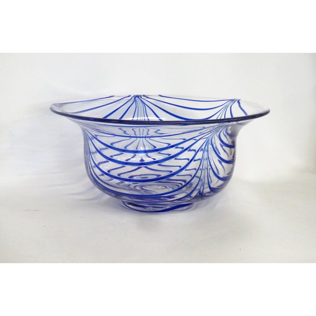 Mid-Century Modern Mid Century Modern Murano Art Glass Serving Bowl With Cobalt Blue Striping 4860b For Sale - Image 3 of 12