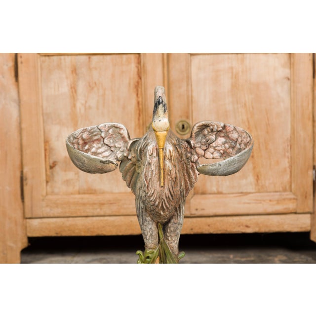 19th-Century French Cast Iron Heron Umbrella Stand with Hand-Painted Details For Sale - Image 9 of 12