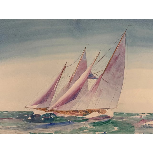 Yacht Racing 1927 Watercolor by Frederic Soldwedel (1886-1958) For Sale - Image 4 of 5