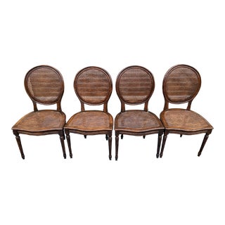 1960s Cane Seat Balloon Back Louis XVI French Provincial Fluted Dining Chairs - Set of 4 For Sale