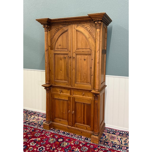 HANDSOME Vintage English Large Cupboard Cabinet Corinthian Columns Pine ~~PERFECT storage piece would work well with newer...
