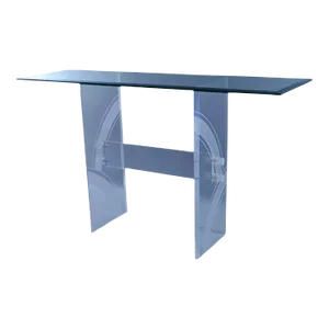 Vintage Mid Century Modern Clear Etched Lucite & Glass Console Hall Sofa Table