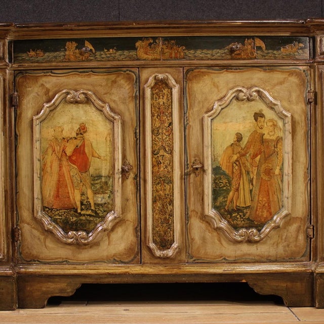 Vintage Venetian Lacquered and Painted Sideboard, 1950 For Sale - Image 4 of 13