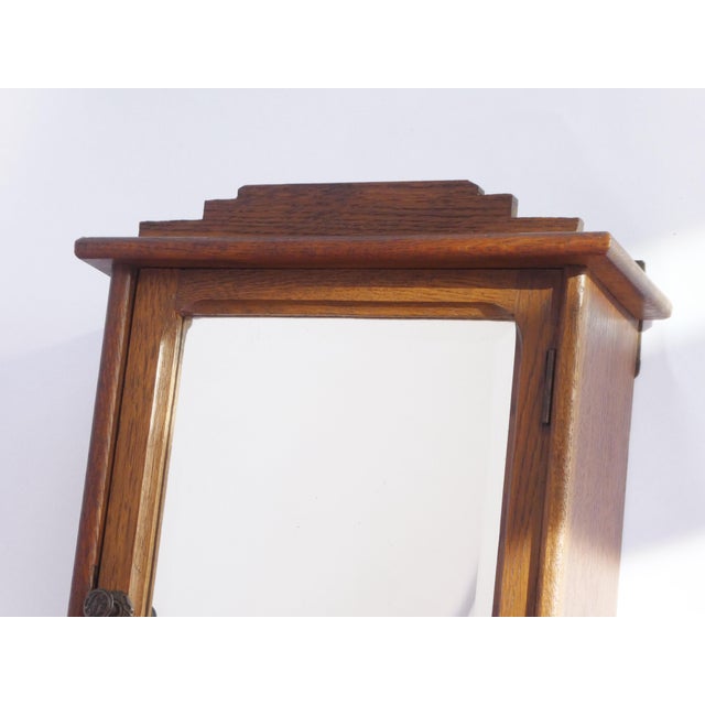 Wood Small Antique Art Deco Wooden Wall Cabinet with Beveled Mirror, 1920s For Sale - Image 7 of 11