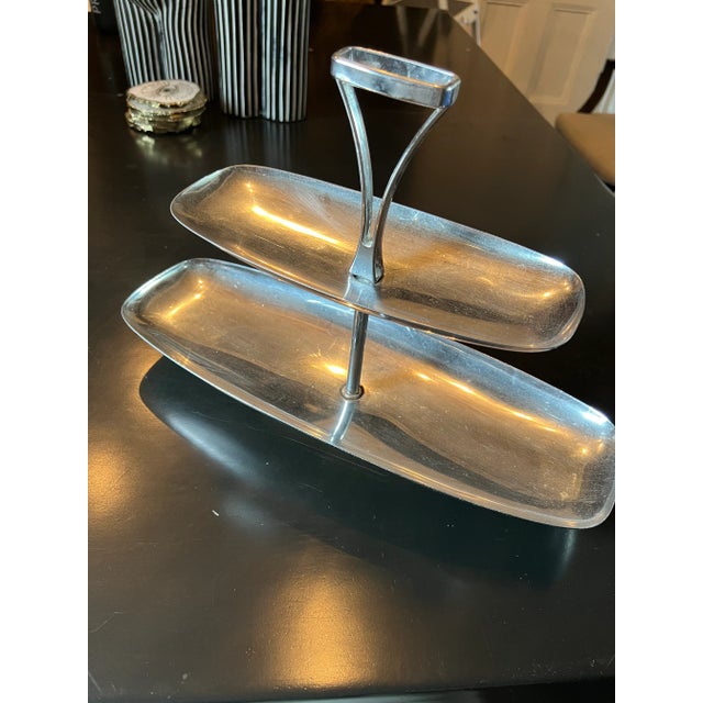 A great mid century chrome tiered serving tray great for entertaining.