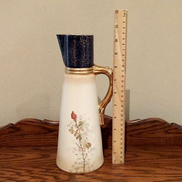 Antique Robert Hanke Austrian Pitcher. Hand painted with gold gilding, No chips or cracks. Dates to c.1880-1920.