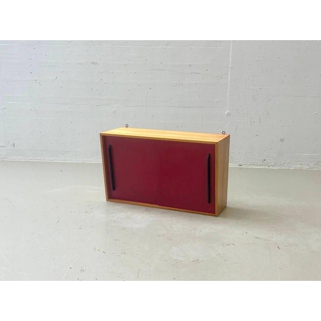 Wood Mid-Century Modern Wall Cabinet with Red Sliding Doors, 1960s For Sale - Image 7 of 15