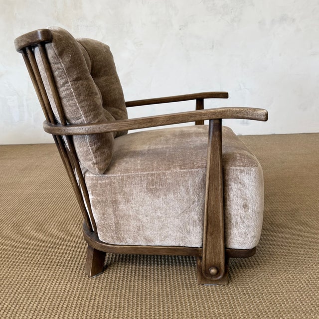 Contemporary Leona Velvet Lounge Chair With Tufted Back, Curved Wood Arms For Sale - Image 3 of 10