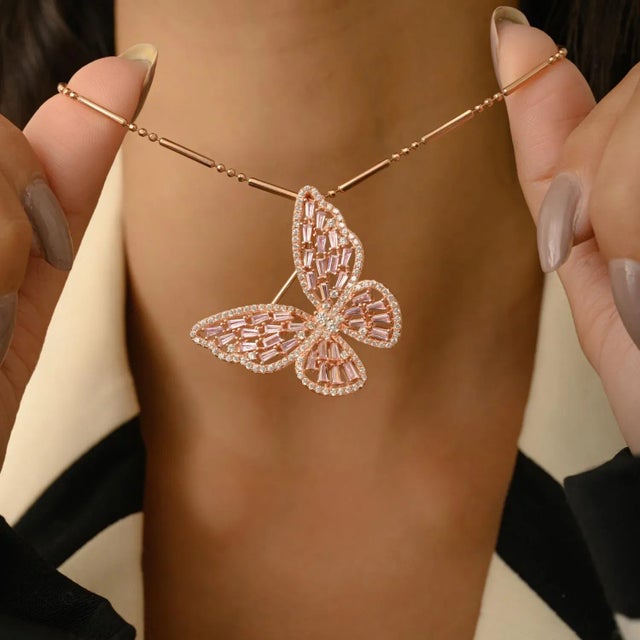 Sparkling Butterfly Brooch in 925 Sterling Silver With Rose Gold Finish For Sale - Image 6 of 15