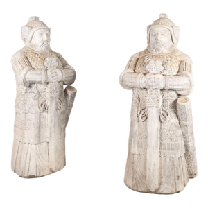 Vintage Carved Stone Chinese Military Officers Statues—A Pair