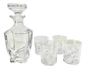 Vintage French Sully Pattern Heavy Crystal Decanter & Glasses from Cristal de Sevres, Set of 5