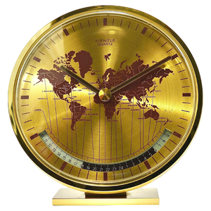Mid-Century GMT World Time Zone Brass Table Clock, Germany attributed to Wilhelm Kienzle, 1960s