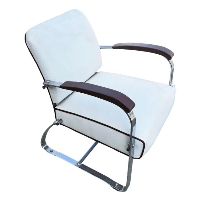 1930s Streamline Art Deco Chrome Tubular Speed Lounge Club Chair, Lloyd Manufacturing Attributed For Sale