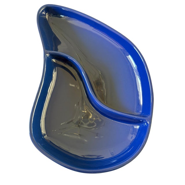 Mid 20th Century Mid Century Modern MCM Divided Royal Blue Serving Dish Made in France For Sale - Image 5 of 12