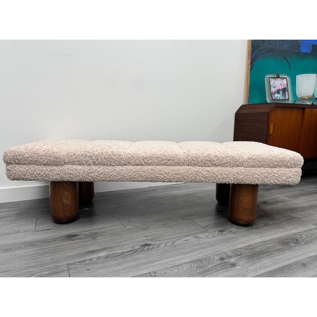 Large Bouclé Bench with Oak Legs, 1970s For Sale - Image 4 of 10