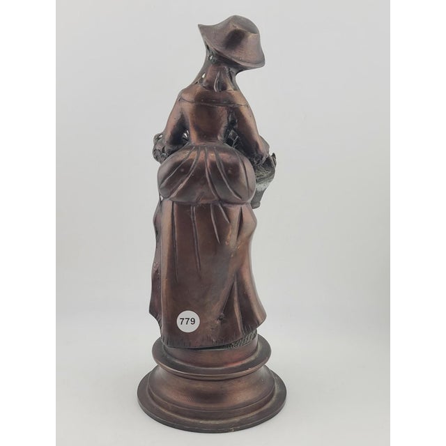 1920s Antique French Bronze Peasant Girl Figurine c.1900 Art Nouveau 8” Statue For Sale - Image 5 of 15