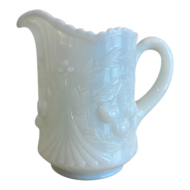 Mid 20th-Century Wreathed Cherry Milk Glass Creamer by l.g. Wright Glass For Sale