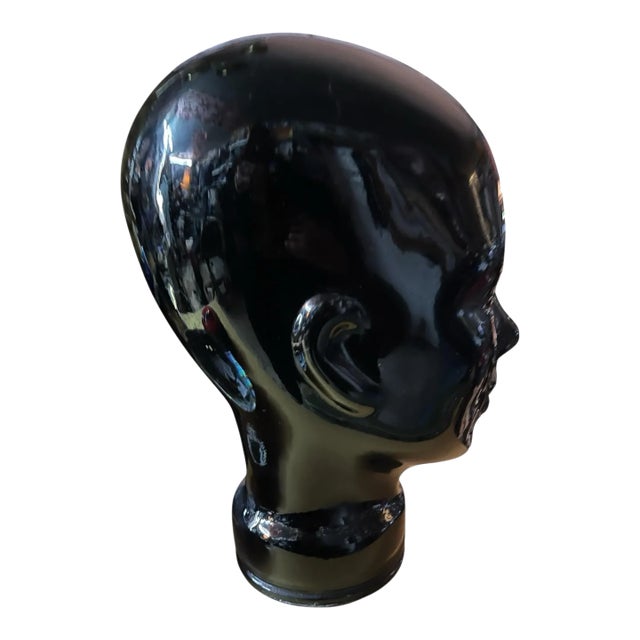 Black Glass Head Sculpture, 1970’s For Sale