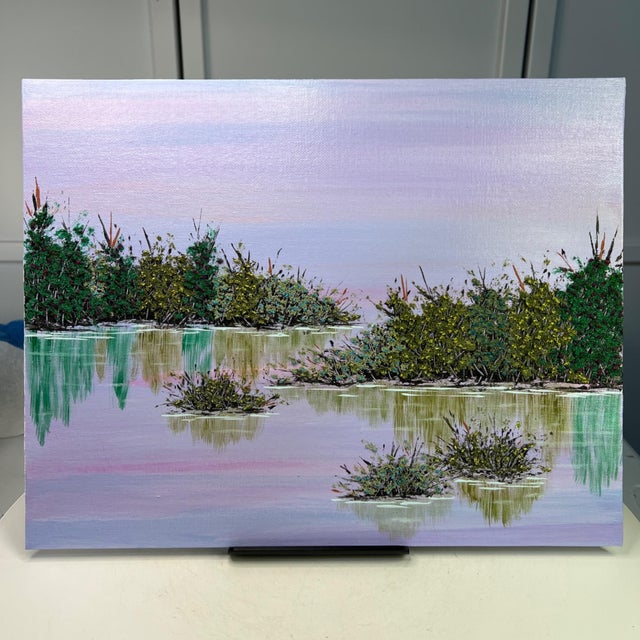 Be Still My Heart Acrylic Painting 11" X 14" Serene Lake Mixed Media Landscape For Sale - Image 4 of 6