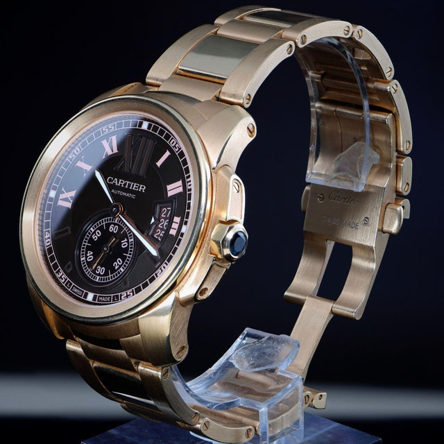 Cartier Calibre De Cartier W7100040 Chocolate Dial 18k Rose Gold Watch Full Set For Sale - Image 11 of 18