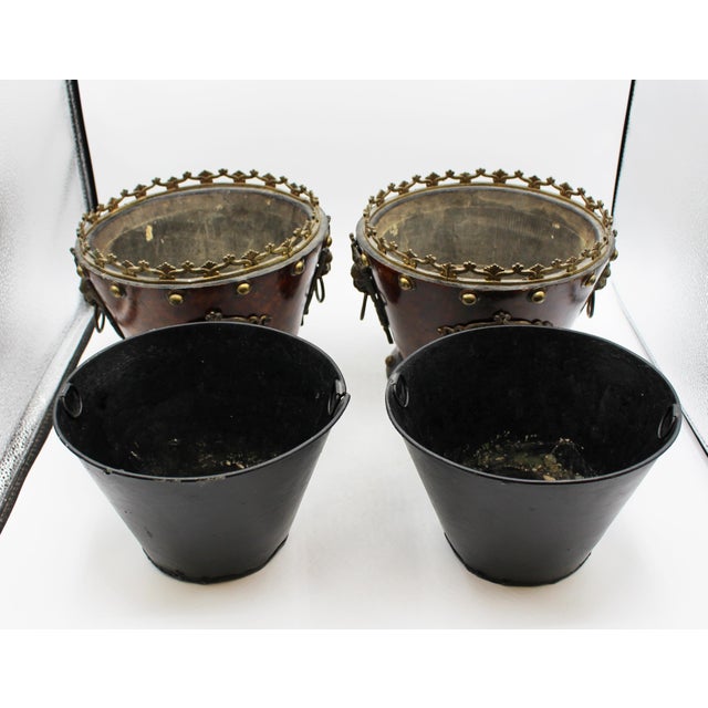 Mid 19th Century Pair of French Napoleon III Period Walnut, Bronze, & Brass Jardinieres For Sale - Image 5 of 13