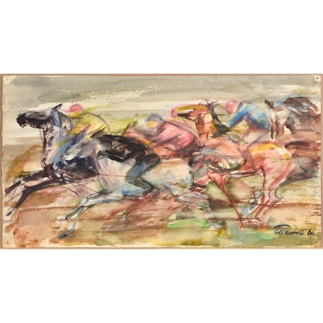 1960s Albert Goltjakov, Horse Race at the Hippodrome, 1966, Watercolor For Sale - Image 5 of 5
