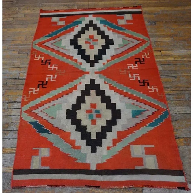 Native American 1930s Red Small Antique Tribal Geometric Native American Navajo Flat Weave Rug For Sale - Image 3 of 12