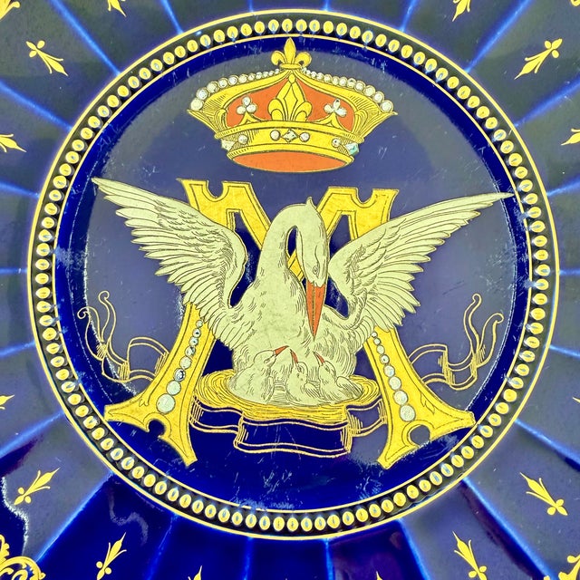 Gustave Asch French Tours Blue & Gold Porcelain Crest Plates, Set of Six For Sale - Image 9 of 18
