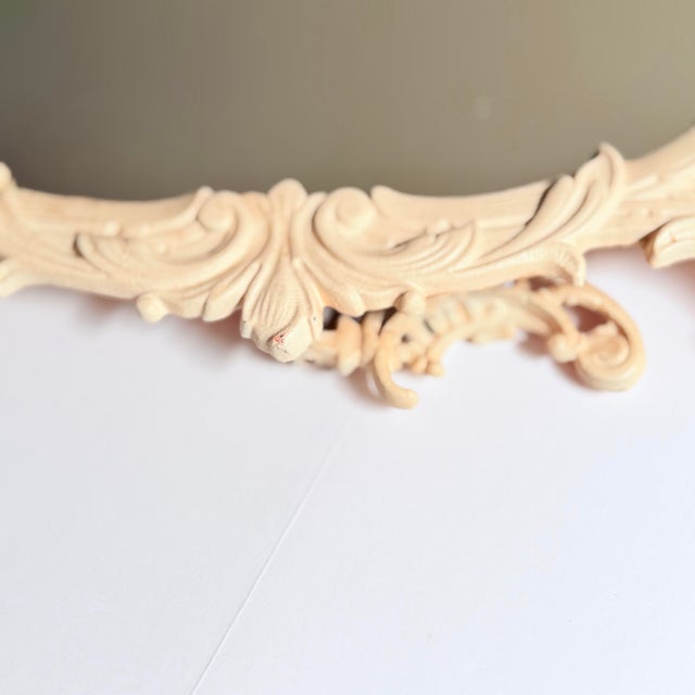 Antique White Vintage Cast Iron Rococo-Style Vanity/Easel Mirror, Cherub & Floral Crest For Sale - Image 8 of 10