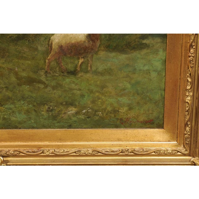 This continental large size turn of the century (19th-20th) oil painting on canvas is set in an antique giltwood frame....