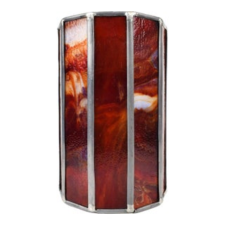 Late 20th Century Handmade Stained Red Glass Candle Holder Hurricane Shade Cover For Sale