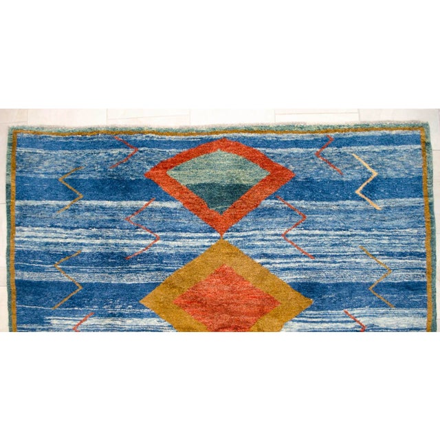 Textile 1980s Thicker Pile Rug Wavy Blue Gabbeh Rug Naturally Dyed - 6′1″ × 6′8″ For Sale - Image 7 of 12
