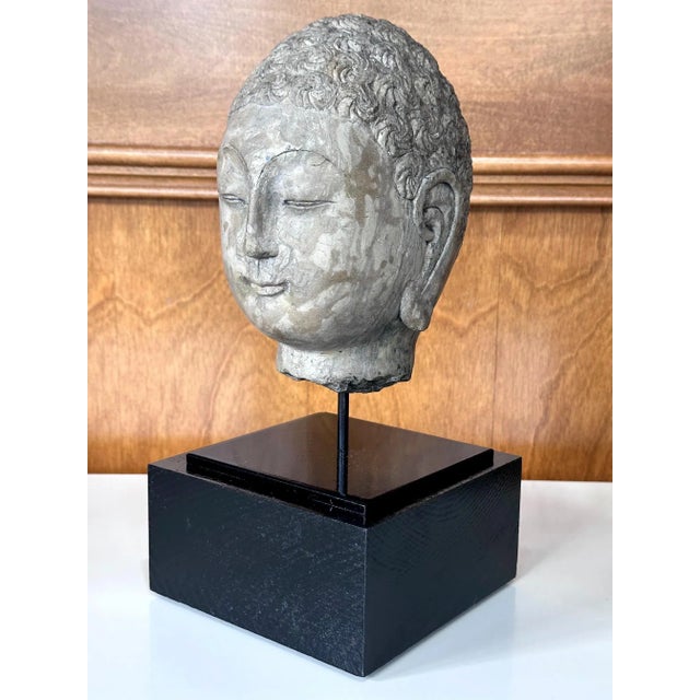 15th Century & Earlier Stone Buddha Head Chinese Qi Dynasty on Custom Stand For Sale In Atlanta - Image 6 of 12